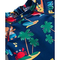 Babyhug Water Repellant Half Raglan Sleeves Beach Theme Printed Legged Swimsuit - Navy Blue