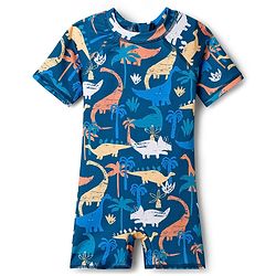 Babyhug Water Repellant Half Raglan Sleeves Legged Swimsuit   With Dino Print - Navy Blue