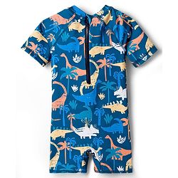 Babyhug Water Repellant Half Raglan Sleeves Legged Swimsuit   With Dino Print - Navy Blue