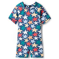 Babyhug Water Repellant Half Raglan Sleeves Legged Swimsuit  With Star Print - Navy Blue