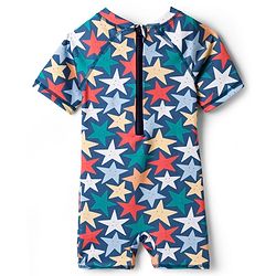 Babyhug Water Repellant Half Raglan Sleeves Legged Swimsuit  With Star Print - Navy Blue
