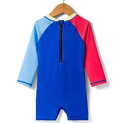Babyhug Raglan Full Sleeves Space Theme Printed Legged Swimsuit - Blue & Red