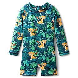 Babyhug Water Repellent Full Raglan Sleeves Legged Swimsuit With Lion Print - Navy Blue