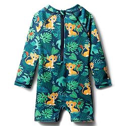 Babyhug Water Repellent Full Raglan Sleeves Legged Swimsuit With Lion Print - Navy Blue