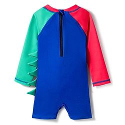 Babyhug Water Repellent Full Raglan Sleeves Legged Swimsuit   With Dino Print - Navy Blue