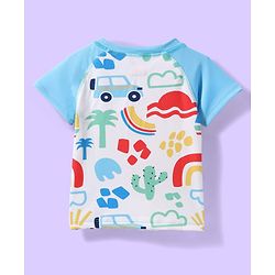 Babyhug Water Repellant Half Raglan Sleeves Beach Theme Printed Two Piece Swimsuit - Light Blue