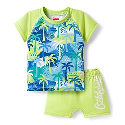 Babyhug Water Repellant Half Raglan Sleeves Tropical Theme Printed Two Piece Swimsuit - Green