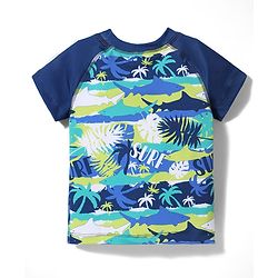 Babyhug Water Repellant Half Raglan Sleeves Two Piece Swimsuit With Shark Print - Navy Blue