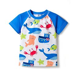Babyhug Water Repellent Half Raglan Sleeves Sea Life Printed Two Piece Swimsuit - Blue