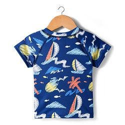 Babyhug Half Raglan Sleeves Beach Theme Printed Two Piece Swimsuit - Navy Blue