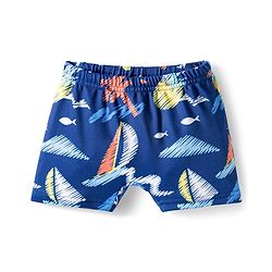 Babyhug Half Raglan Sleeves Beach Theme Printed Two Piece Swimsuit - Navy Blue