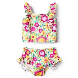 Babyhug Sleeveless Water Repellant Two Piece Swimsuit with Floral Print - Multicolor