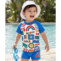 Babyhug Water Repellent Half Raglan Sleeves Printed Two Piece Swimsuit - Blue