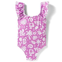 Babyhug Water Repellent  Sleeveless V Cut Swimsuit With Tropical Theme Print - Purple
