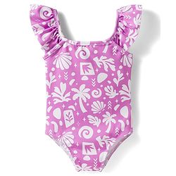 Babyhug Water Repellent  Sleeveless V Cut Swimsuit With Tropical Theme Print - Purple
