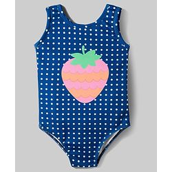 Babyhug Water Repellent Sleeveless V Cut Swimsuit with Strawberry Print - Navy Blue
