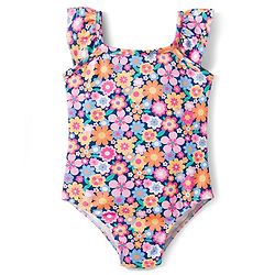 Babyhug Water Repellent Sleeveless V Cut Swimsuit With Floral Print - Multicolor
