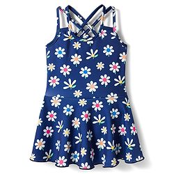 Babyhug Sleeveless Floral Printed Frock Swimsuit - Navy Blue