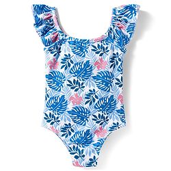 Babyhug Water Repellent Sleeveless V Cut Swimsuit With Leaf Print - Blue