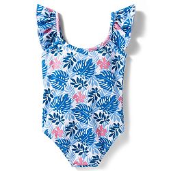 Babyhug Water Repellent Sleeveless V Cut Swimsuit With Leaf Print - Blue
