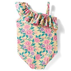 Babyhug Water Repellant Sleeveless V Cut Swimsuit With Floral Print - Yellow