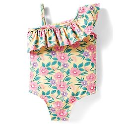 Babyhug Water Repellant Sleeveless V Cut Swimsuit With Floral Print - Yellow