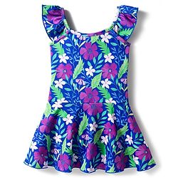 Babyhug Water Repellent Sleeveless Floral Printed Frock Swimsuit - Navy Blue