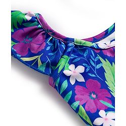 Babyhug Water Repellent Sleeveless Floral Printed Frock Swimsuit - Navy Blue