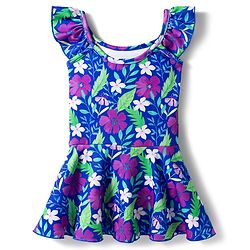 Babyhug Water Repellent Sleeveless Floral Printed Frock Swimsuit - Navy Blue