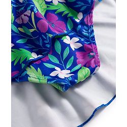Babyhug Water Repellent Sleeveless Floral Printed Frock Swimsuit - Navy Blue