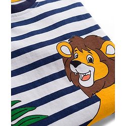Babyhug Cotton Knit Full Sleeves Striped T-Shirt With Lion Print - Multicolor
