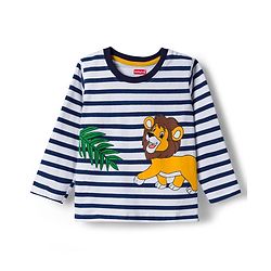 Babyhug Cotton Knit Full Sleeves Striped T-Shirt With Lion Print - Multicolor