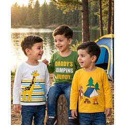 Babyhug Cotton Knit Full Sleeves T-Shirts With Animal & Text Print Pack of 3 - Multicolor