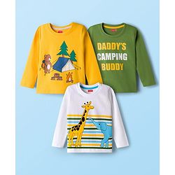 Babyhug Cotton Knit Full Sleeves T-Shirts With Animal & Text Print Pack of 3 - Multicolor