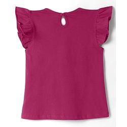 Babyhug 100% Cotton Knit Half Frill Sleeves Bear Embroidered & Text Printed T-Shirt - Dark Pink