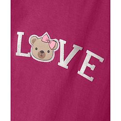 Babyhug 100% Cotton Knit Half Frill Sleeves Bear Embroidered & Text Printed T-Shirt - Dark Pink