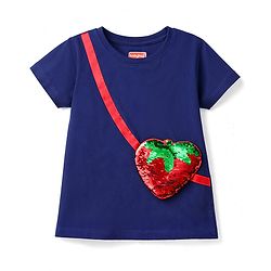 Babyhug Cotton Knit Half Sleeves T-Shirt With Reversible Sequin Detailing - Multicolor