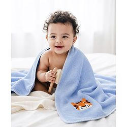 Babyhug Knit Towel with Tiger Embroidery L 95 x B 50.5 cm - Light Blue