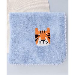 Babyhug Knit Towel with Tiger Embroidery L 95 x B 50.5 cm - Light Blue