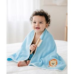 Babyhug Knit Towel with Tiger Embroidery L 95 x B 50.5 cm - Light Blue