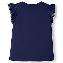 Babyhug Cotton Knit Half Sleeves T-Shirt With Floral Print & Sequin Detailing - Navy Blue