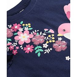Babyhug Cotton Knit Half Sleeves T-Shirt With Floral Print & Sequin Detailing - Navy Blue