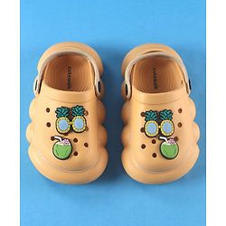 Cute Walk by Babyhug Back Strap Solid Clogs With Beach Theme Applique - Mustard