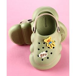 Cute Walk by Babyhug Back Strap Clogs with Applique - Olive Green & Beige
