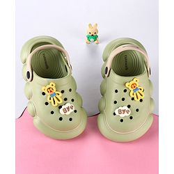Cute Walk by Babyhug Back Strap Clogs with Applique - Olive Green & Beige