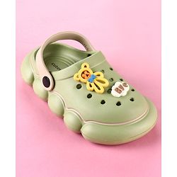Cute Walk by Babyhug Back Strap Clogs with Applique - Olive Green & Beige