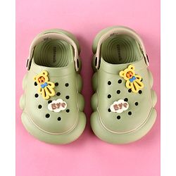 Cute Walk by Babyhug Back Strap Clogs with Applique - Olive Green & Beige