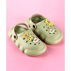 Cute Walk by Babyhug Back Strap Clogs with Applique - Olive Green & Beige