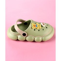 Cute Walk by Babyhug Back Strap Clogs with Applique - Olive Green & Beige