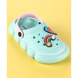 Cute Walk by Babyhug Back Strap Clogs with Rainbow Applique - Mint & Pink